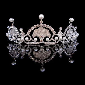 Elegant Baroque Pearl Rhinestone Crown Princess Hair Accessories Bridal Tiara for Wedding