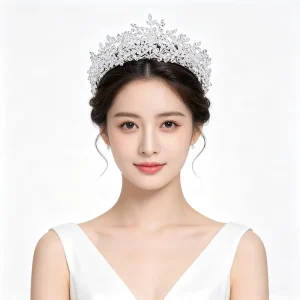 Elegant Baroque White Crystal Pageant Crowns Zircon Tiaras Silver Bridal Headband Diadem Women Wedding Hair Styling Accessories