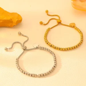 Elegant Beaded Bracelet for Women Heart Charm Adjustable Gold Plated Bracelets Stainless Steel Jewelry ALN25120842
