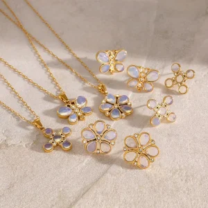 Elegant Blossom Opal Earring 18K Gold Stainless Steel Rhinestone Opal Flower Earrings