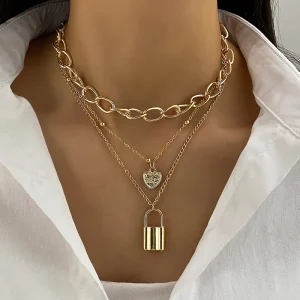 Elegant Boho Korean Lock Moon Heart Beaded Necklaces Trendy Cartoon Rose Gold Shape Fashionable Accessories for Kids