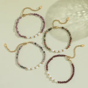 Elegant Boho Natural Colorful Stone Faceted Beads Bracelets Crystal Pearl Gemstone Jewelry for Women Fashion Bracelets