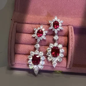 Elegant Brilliant Red White Cubic Zirconia Hanging Earrings for Women Wedding Fashion Jewelry Silver Plated Drop Earrings
