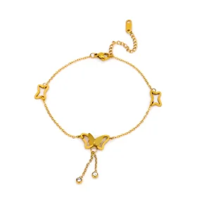 Elegant Butterfly Shape Anklet 18K Gold Plated Zircon Pendant Anklet Hollow Butterfly Fashion High Quality Anklet