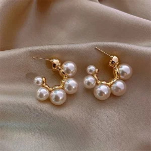 Elegant Celebrity Metal Korean Pearl Exaggerated Earrings for Woman Fashion Jewelry Luxury Wedding Party Unusual Earrings