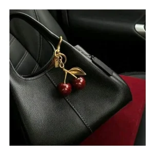 Elegant Cherry Red Zinc Alloy Custom Logo Keyring Backpack Purse Pendant Round Bag Charm Fashion Style
