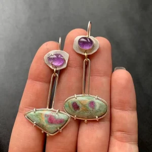 Elegant Chic Geometric Enamel Colorful Glass Personalized Electroplated Mid Century Modern Style Intricate Purple Earrings