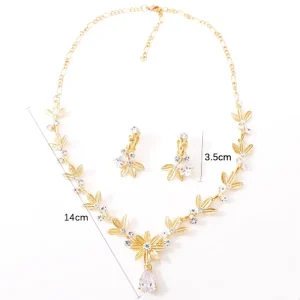 Elegant Clear Zircon Rhinestone Glass Crystal Jewelry Necklace Earring Set for Women Wedding Party