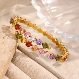 Elegant Crystal Accents Plated Stainless Steel Fashion Jewelry For Women’s Bracelets