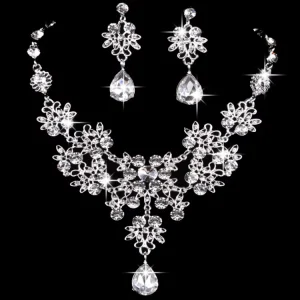 Elegant Crystal Necklace Earrings Bracelet Ring Bridal Wedding Party Costume Jewelry Sets for Brides Women