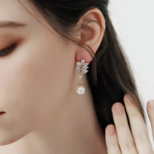 Elegant Cubic Pearls Drop Vintage Simulated Earrings Women Zircon Wedding Bridal Earring for Lady