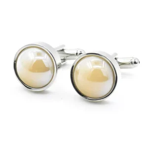 Elegant Custom Ceramic Pearl Stone Cufflinks French Shirt Wedding Tuxedo Fashion Jewelry Gift Set for Men and Women