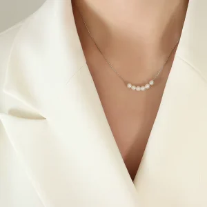 Elegant Daily Trendy Pendants for Women Pearl Dainty Gold Plated Gemstone Bead Necklace Round Charms Fashion Jewelry for Women