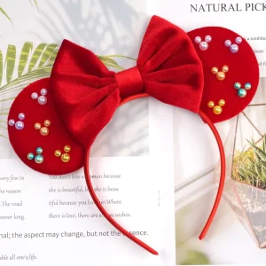 Elegant Fashion Velvet Minnie Birthday Girl Hair Accessories Colorful Beadings Bow Mouse Ear Headband European American Style