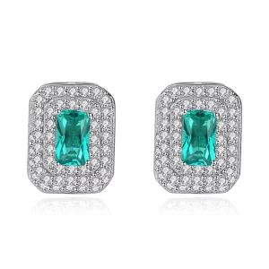 Elegant Fine Jewelry 925 Sterling Silver Full Rhinestone Zircons Diamond Women Fashion Gemstone Stud Earrings