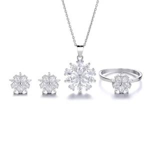 Elegant Flower Design S925 Sterling Silver Women’s Jewelry Set