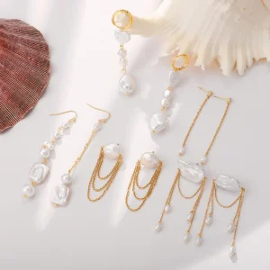 Elegant Freshwater Pearl Earring 18K Gold Plated PVD Stainless Steel Jewelry Glass Pearl Tassel Earrings for Women
