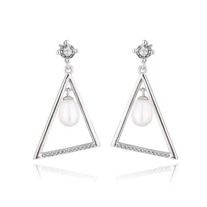 Elegant Geometric Triangle Zircon Stud Earrings Rhodium Plating Sterling Silver Claw Setting Trendy Design for Women’s