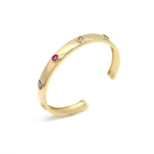 Elegant Gold Bangle With Multicolor CZ Stone Opening Adjustable Bracelets for Women Wedding Party Jewelry Accessory