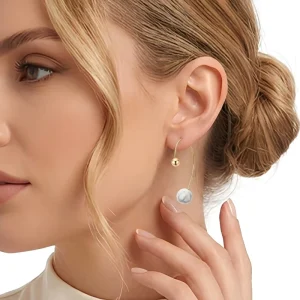 Elegant Gold Color Ball Thread Line Dangle Earrings with Bigger Turquoise Ball Hypoallergenic Stainless Steel Jewelry