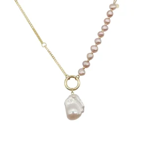 Elegant Gold Color Pearl Necklace with Cuban Chain for Women Fashion Jewelry