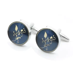 Elegant Gold Leaf Blue Enamel Cufflinks Custom Men’s Business Suit Shirt Wedding Tuxedo Accessory Trendy Party Engagement