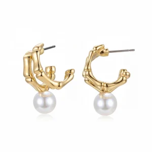 Elegant Gold Plated Pearl Earrings Irregular Dangle Drop Stud Earrings Fashion Jewelry Gift for Women