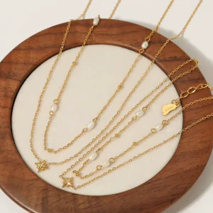 Elegant Gold Plated Pearl Pendant Necklace with Link Chain and Stainless Steel Star Design for Freshwater Pearl Jewelry Series