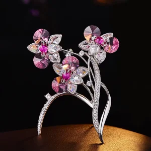 Elegant Gradient Pink Butterfly Orchid Brooch Fashion Chest Flower Pin Clothing Accessories