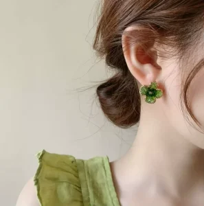 Elegant Green Gradient Zirconia Jasmine Flower Stud Earrings for Women Trendy Minimalist Fashion Jewelry