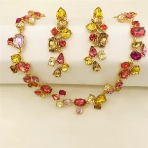 Elegant High End Crystal Necklace Multi Colored Fashion Jewelry Set for Women Special Occasion