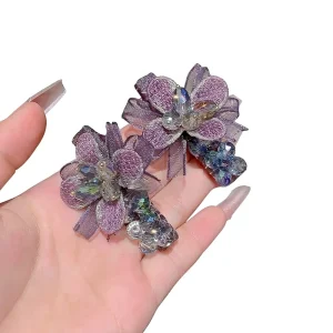 Elegant Internet Famous Korean Style Sweet Flower Crystal Bang Side Clips Handmade Women’s Fashionable High Quality Hair