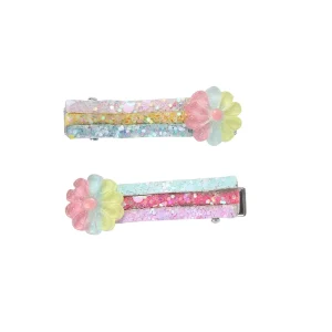 Elegant Iridescent Sequin Floral Applique Lightweight Metal Snap Clips Party Hair Accessories Kids Hair Clips