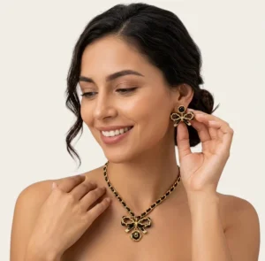 Elegant Jewelry Set Luxury No.5 Pendant Necklace PU Chain Bow Necklace Vintage Bowknot Drop Earrings Women Fashion Jewelry