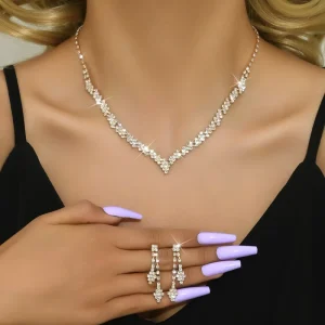 Elegant Korean Fashion Jewelry Set for Women Cross Border Bridal Wedding Dress Accessories with Brass Necklace and Earrings