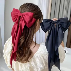 Elegant Korean Luxury Hair Accessories New Design Solid Color Bowknot Hair Clips for Women Girls Sweet Christmas Plastic Fabric