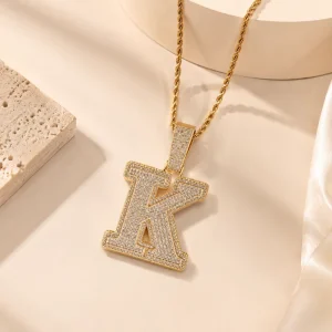 Elegant Letter Necklace K Crystal Inlay Pendant Chain Jewelry for Men Custom Jewelry