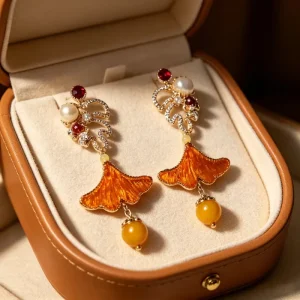 Elegant Long Ginkgo Drop Earrings with Mulberry Silk Miao Embroidery Trendy Women’s Jewelry