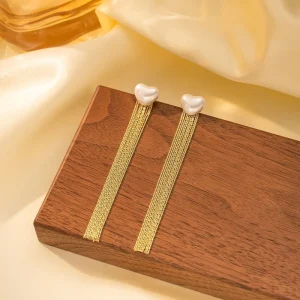 Elegant Long Tassel Stud Earrings Gold Plated Stainless Steel Women Jewelry Lightweight Pearl Dangle Daily