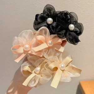 Elegant Luxurious Nylon Hair Accessory with Sheer Mesh Floral Design Bowknot Hairpins 12cm Size Girls’ Casual PC