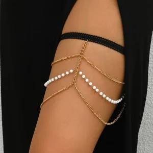 Elegant Minimalist Pearl Gold Plated Leg Chain Body Jewelry