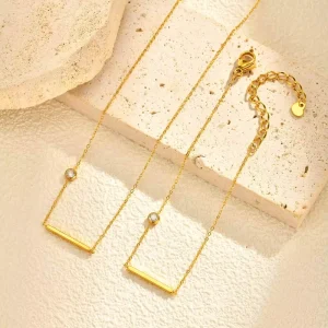 Elegant Minimalist Zircon Bracelet Simple Fashion Rectangular Strip Bracelets Necklace Stainless Steel Charms Jewelry TGSL3747