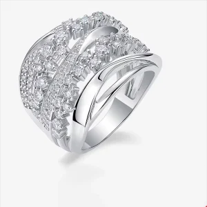 Elegant Moissanite Silver Ring 925 Sterling Silver Sparkling Multi Layer Design Jewelry Gift for Women Fashion Luxury Ring