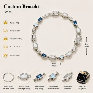 Elegant Multi Stone Charm Bracelet Blue Crystal Opal Zircon Link Jewelry for Women Fashion Statement Wear Brass