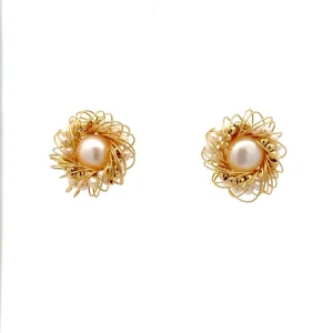 Elegant Natural Freshwater Pearl Copper Gold Tone Handmade Brass Stud Earrings for Women Trendy Fashion Accessories Gift