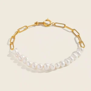 Elegant Natural Freshwater Pearls Beads Chain Bracelet Stainless Steel 18K Gold Color Fashion Jewelry for Women New Gift