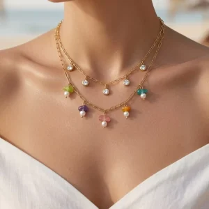 Elegant Necklace Accessories Stainless Steel Colorful Charm Pendant Necklace for Women Jewelry