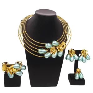 Elegant Necklace Bracelet Ring Set Brazil Woman Engagement Four Pieces Jewelry Set Dubai Costume Party Gift NH00253