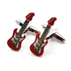 Elegant Red Guitar Novelty Cufflinks Custom Mens Suit Shirt Fashion Accessory Wedding Tuxedo Trendy Jewelry Gift Set