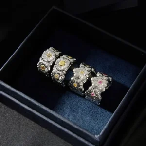 Elegant Retro Women’s Fashion Ring Exquisite Light Luxury Versatile Trendy High-End Copper Silver Plated Simple Zircon